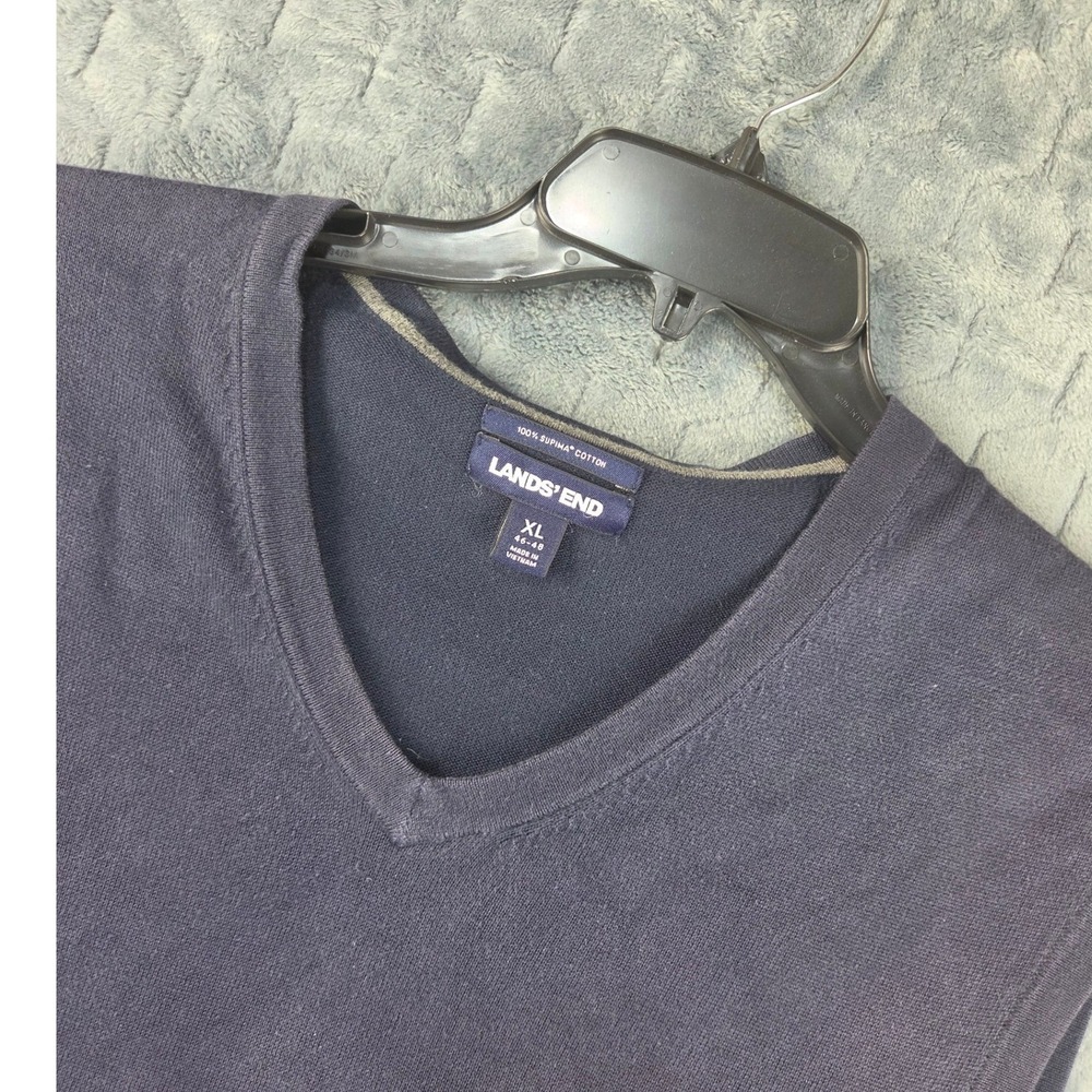 Lands End Mens XL Navy Blue 100% Supima Cotton V-Neck Sweater Vest RN62830